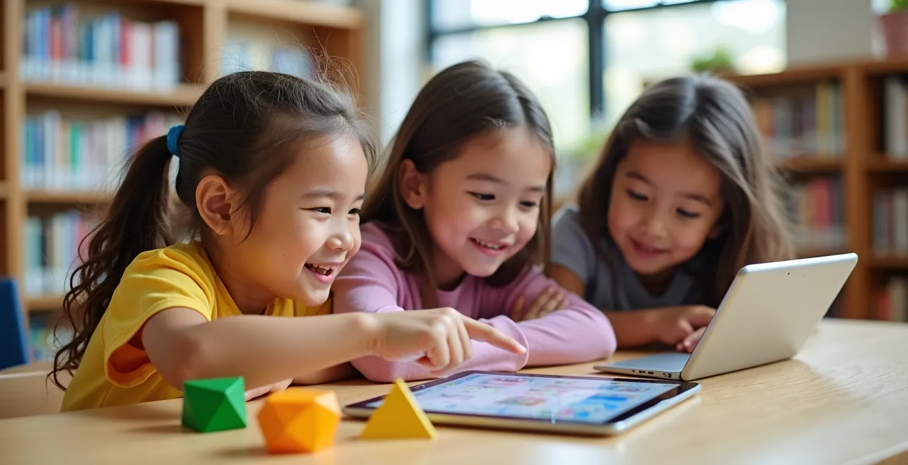 Children engaged in both online and in-person collaborative learning activities