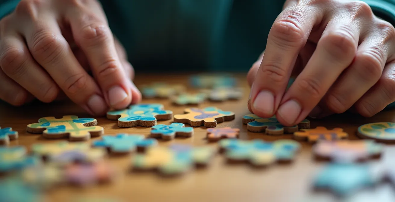 Close-up of hands working on different cognitive activities