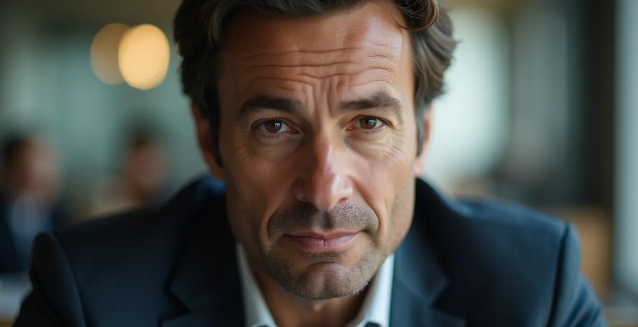 Portrait of negotiator demonstrating emotional composure during high-pressure moment