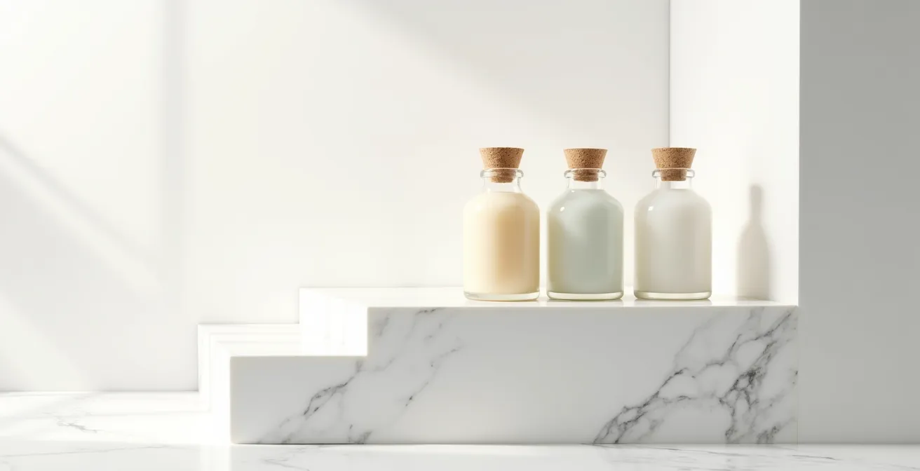 Minimalist arrangement showing the sequential steps of hair treatment application