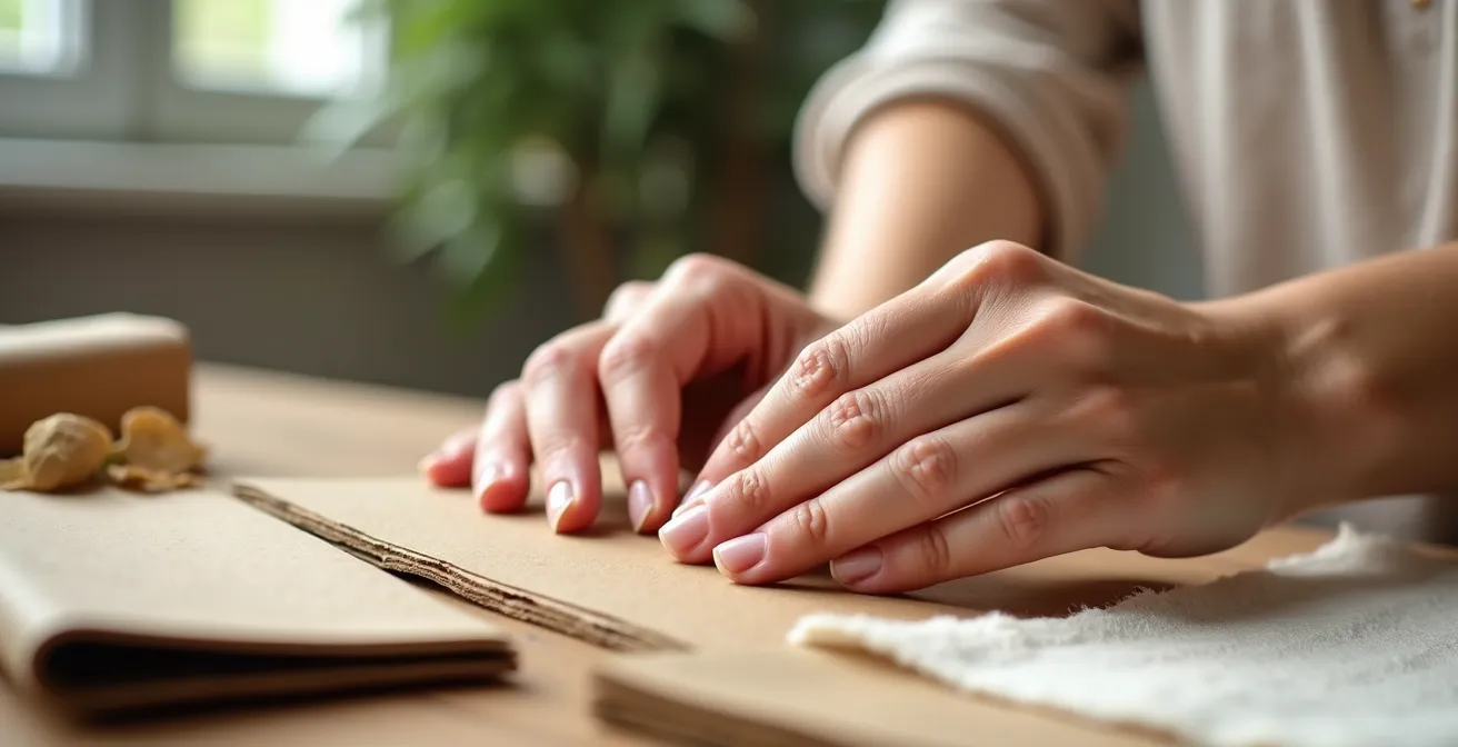 Person examining sustainable packaging materials with genuine interest