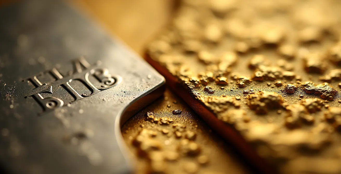 Macro shot showing the textural contrast between ultra-safe and inflation-resistant investment concepts