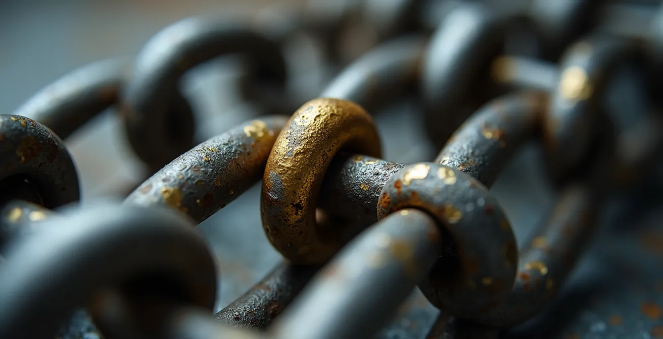 Macro shot of interconnected supply chain elements representing Scope 3 emissions