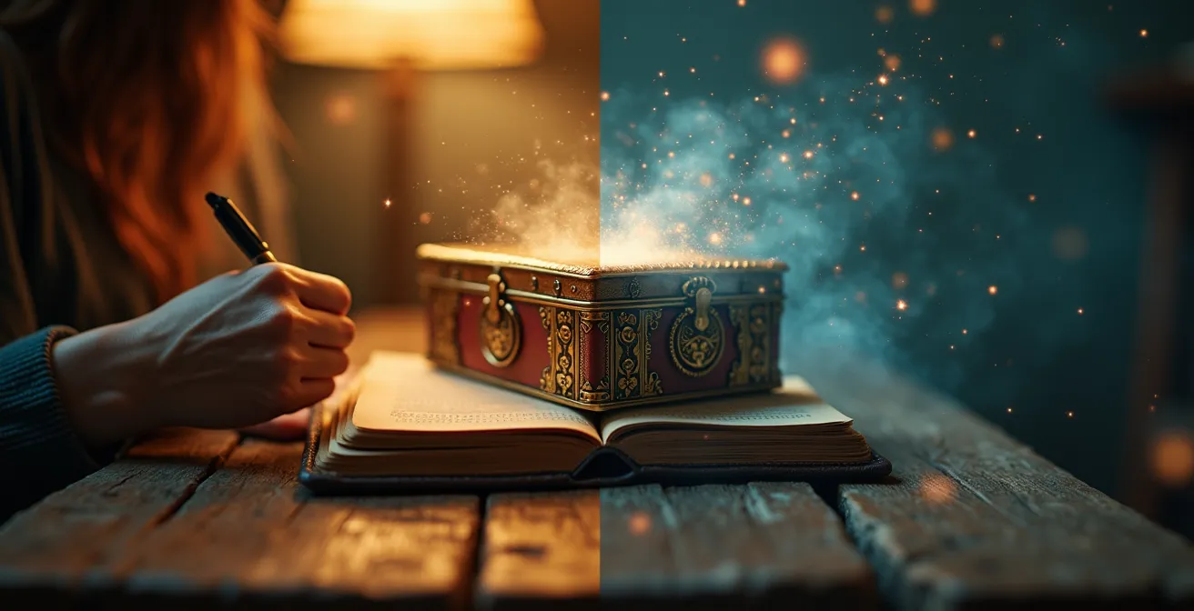 Person visualizing emotional container during shadow work journaling