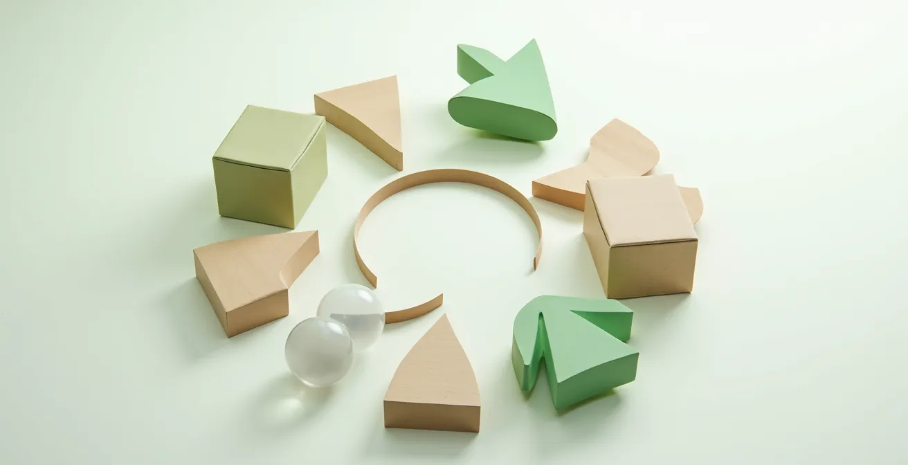 Symbolic representation of circular packaging economy with abstract shapes