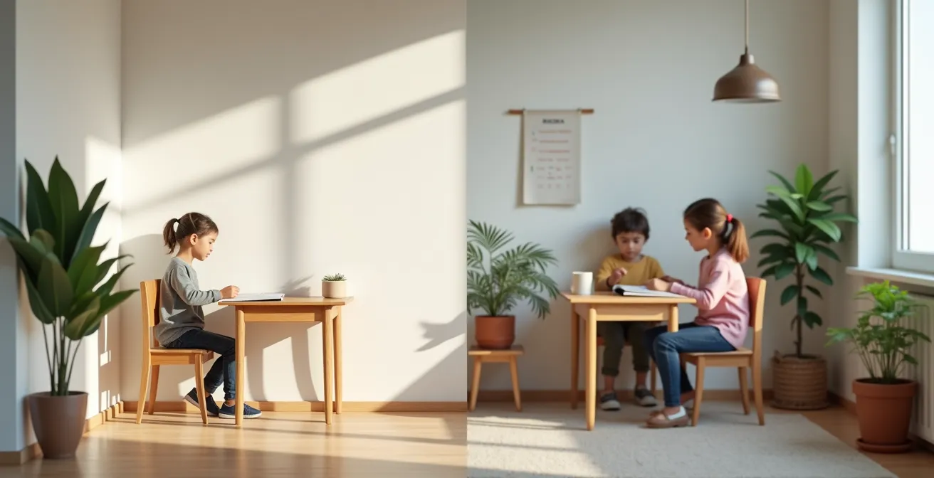 Split-screen showing diverse student home learning environments highlighting equity challenges